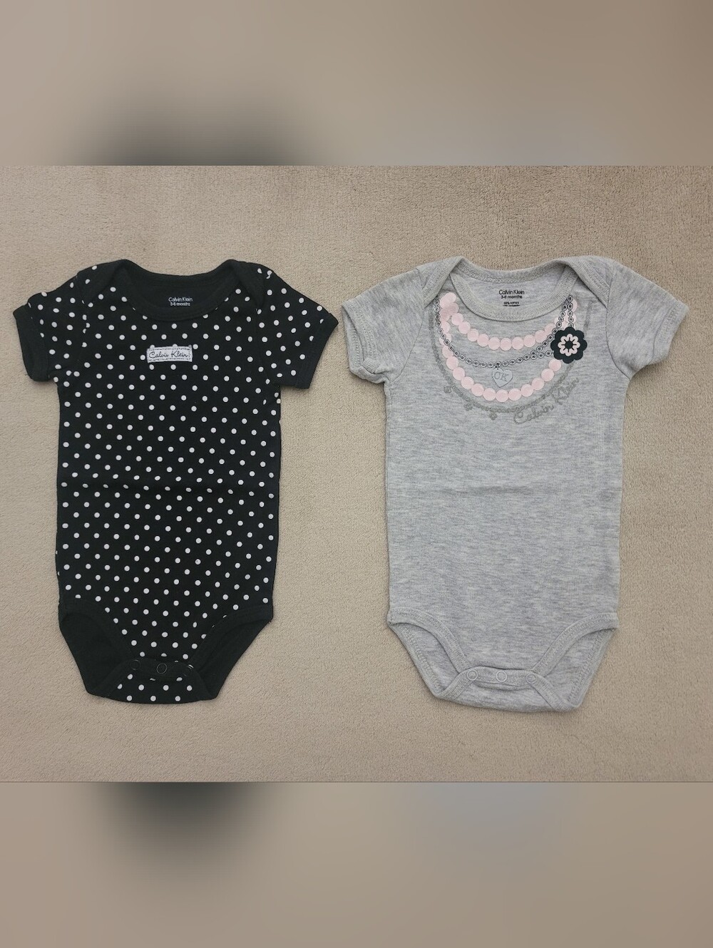 Calvin Klein Baby Girl Black/White Polka-dot & Gray  Bodysuit Size 3-6 Months